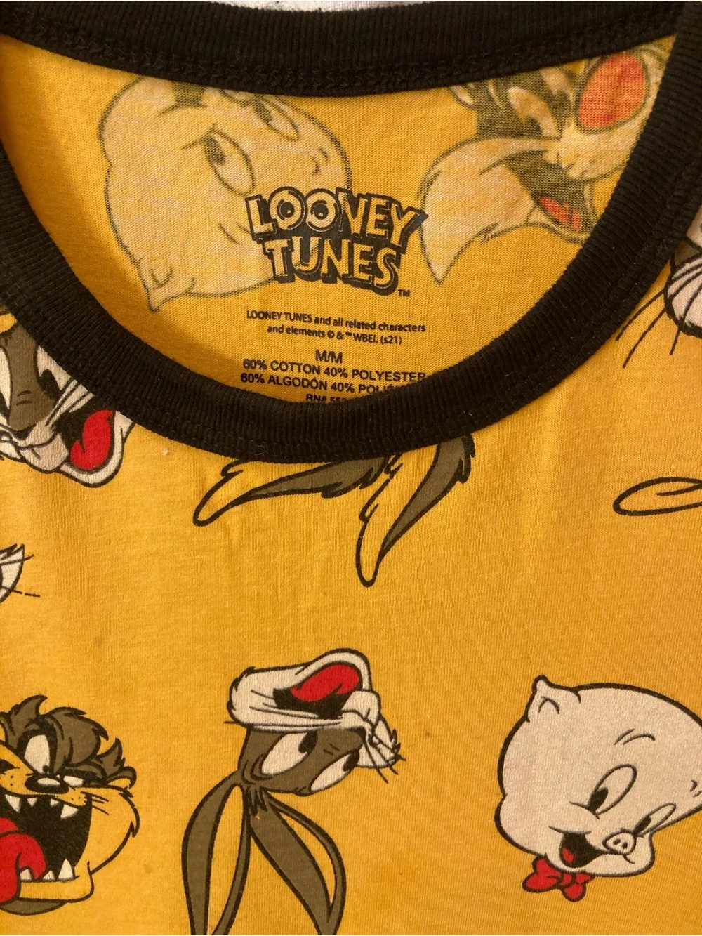 Warner Bros. Yellow Looney Tunes All-Over Character Tee with Black Trim